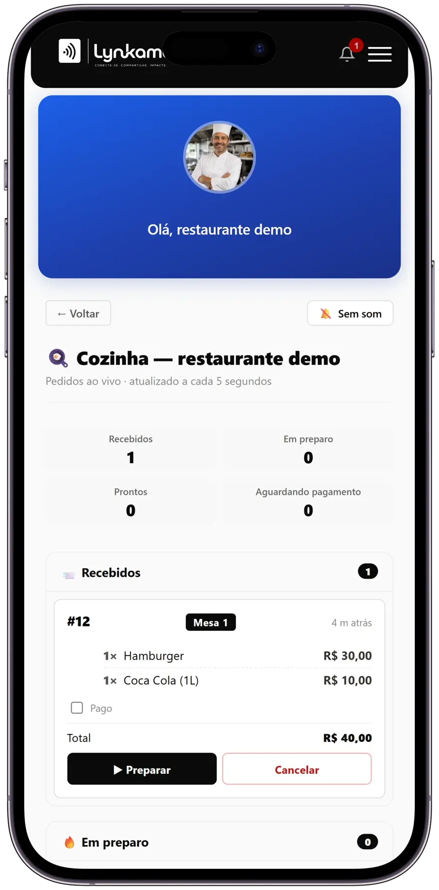 Cozinha em tempo real